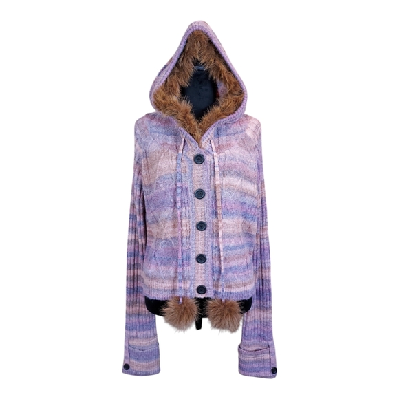 Dolls Kill Current Mood NWT Multicolored Faux Fur Hooded Cardigan Sweater 3X - Picture 2 of 7